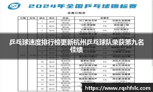乒乓球速度排行榜更新杭州乒乓球队荣获第九名佳绩